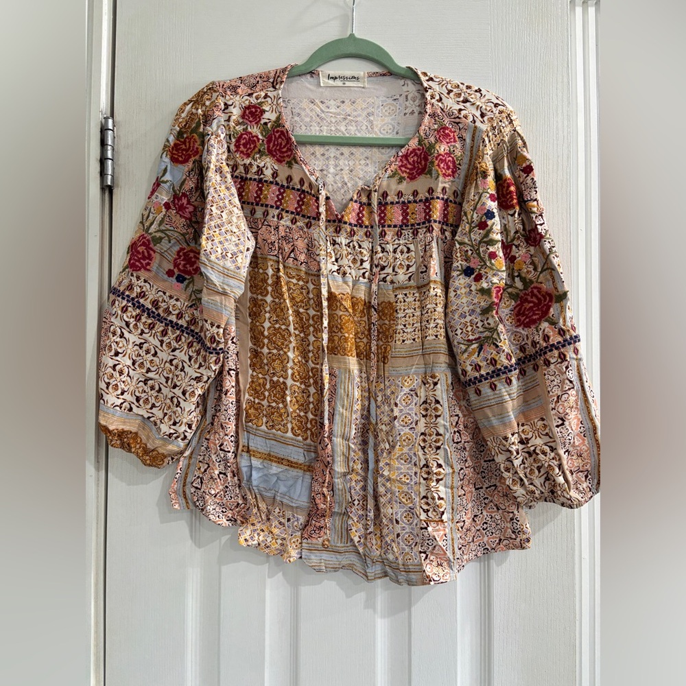 Impressions Multicolor Patchwork Embroidered Flor… - image 2